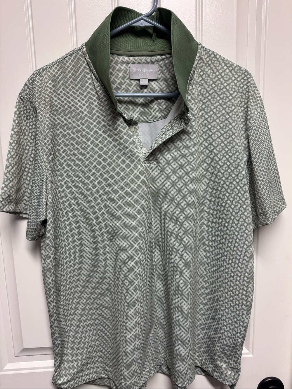 Hickey Freeman Green Patterned Polo Shirt